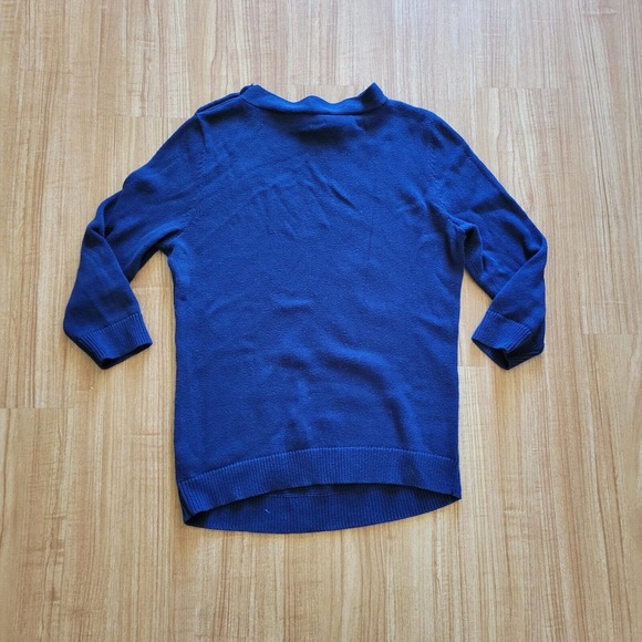 Talbots Sweater Shirt Top Womens Medium Navy Blue Knit Boat Neck Button Classic - Picture 10 of 11